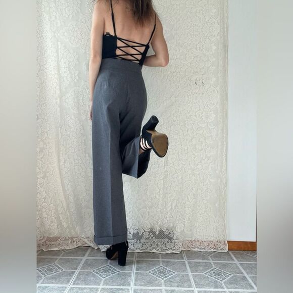 Vintage 90s High-Waisted Wide Leg Grey Trousers Pants Made in USA - Picture 11 of 14